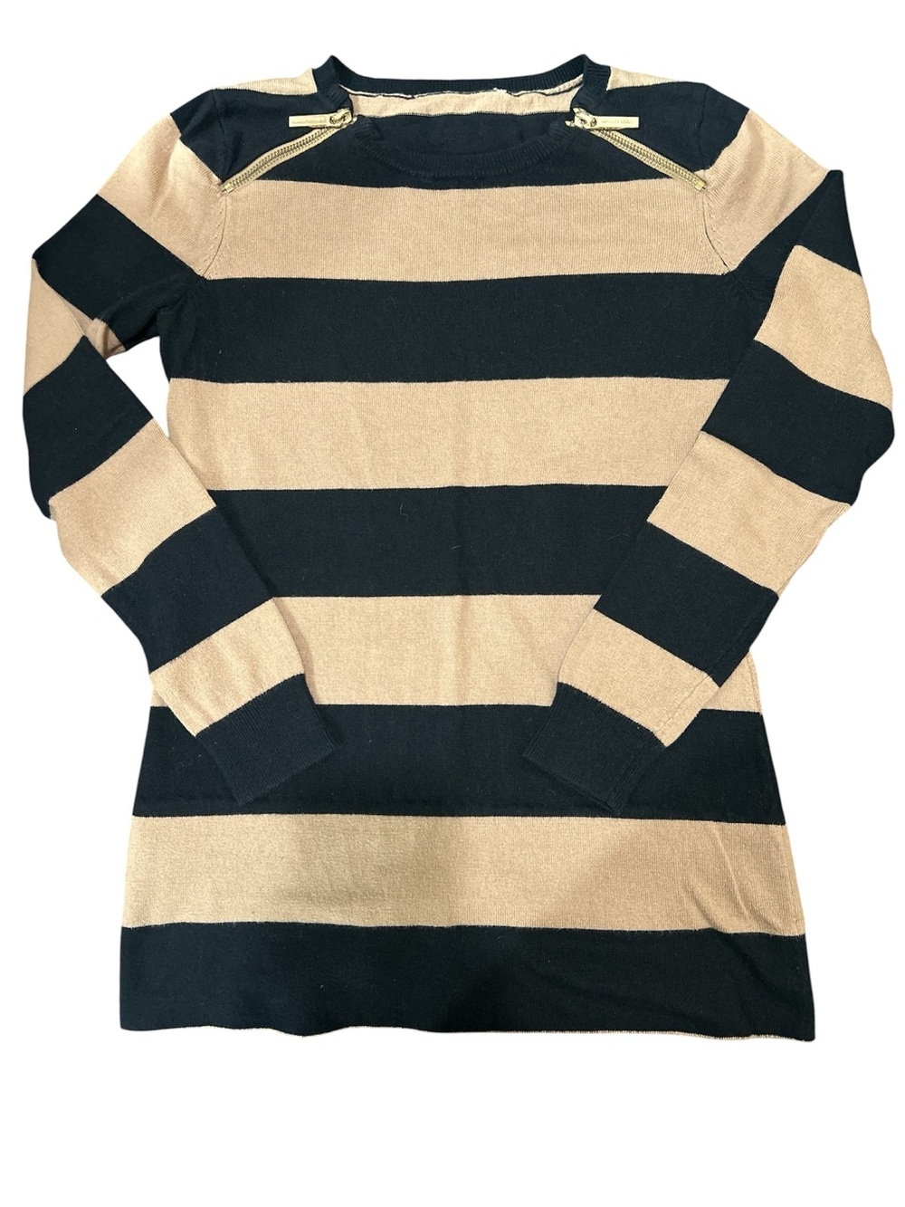 Michael Kore Striped Long Sleeve Sweater Tunic in Black and Tan sz S